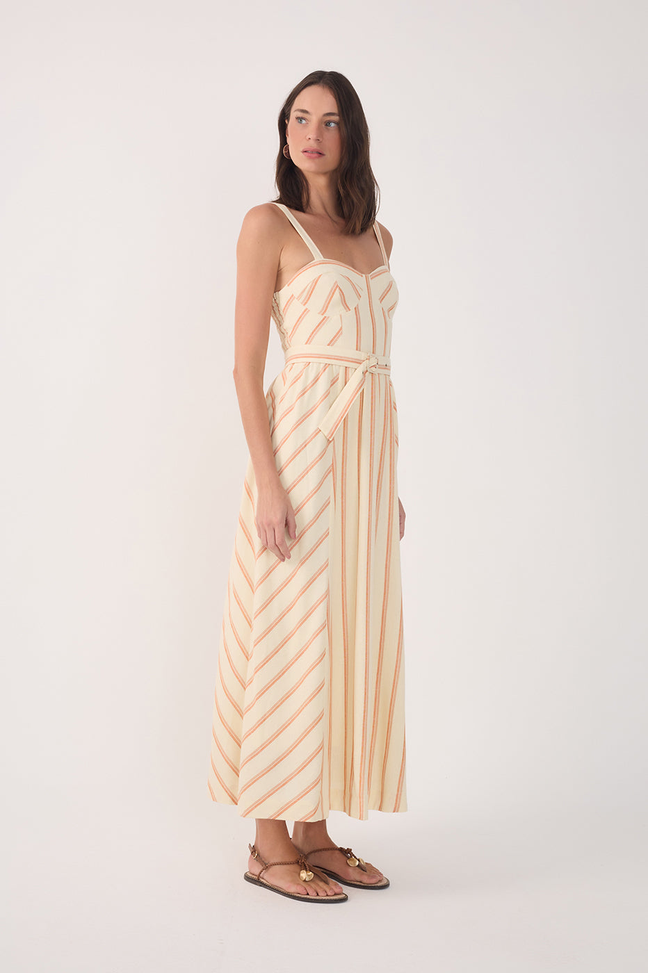 STRIPED BUSTIER MIDI DRESS