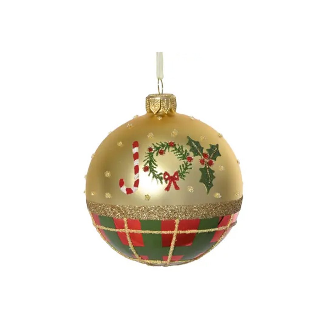 Gold Tartan Joy Ball Ornament