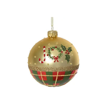 Gold Tartan Joy Ball Ornament