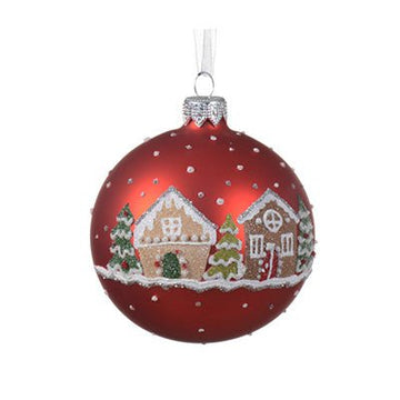 Red Gingerbread House Ball Ornament