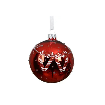 Red Glass Candy Cane Ball Ornament