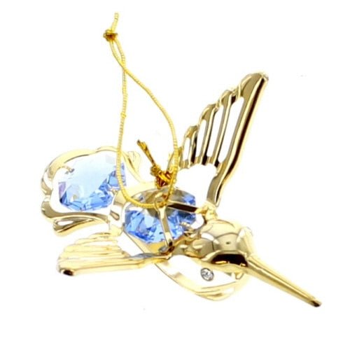 Mini Gold Blue Hummingbird Ornament