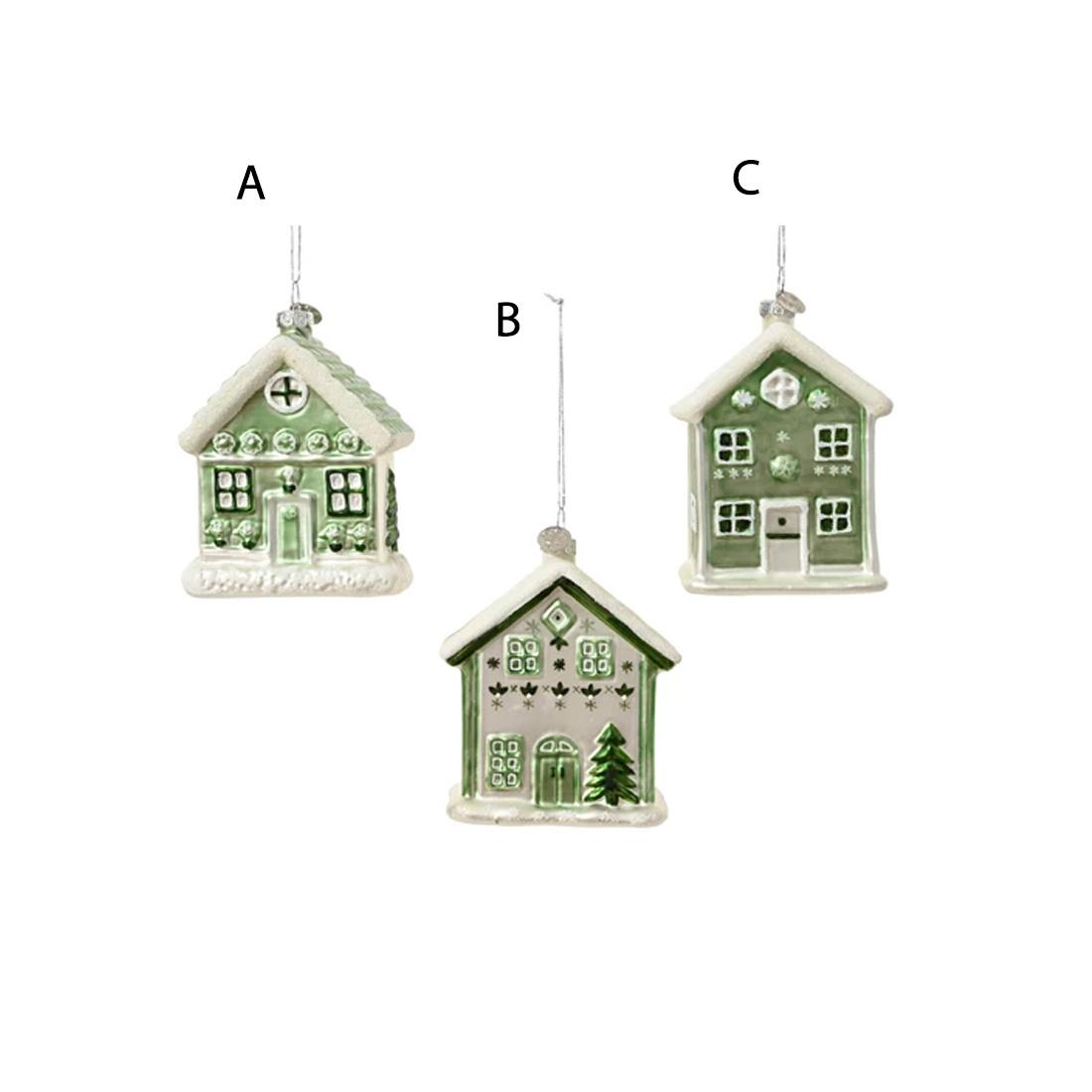 Glass Green White House Ornament