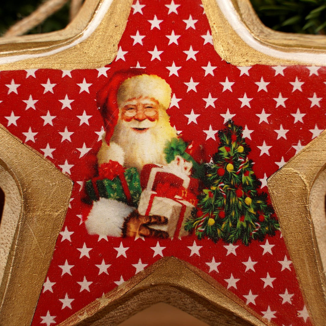 Wood Mango Santa Star Ornament