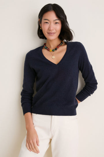 Navy Cashmere Katherine V-Neck Sweater