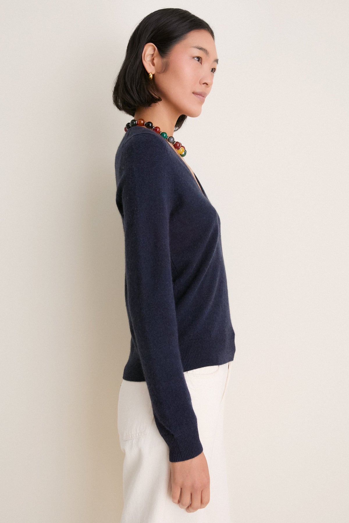 Navy Cashmere Katherine V-Neck Sweater