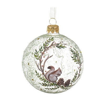 Squirrel Wreath Glass Ball Ornament