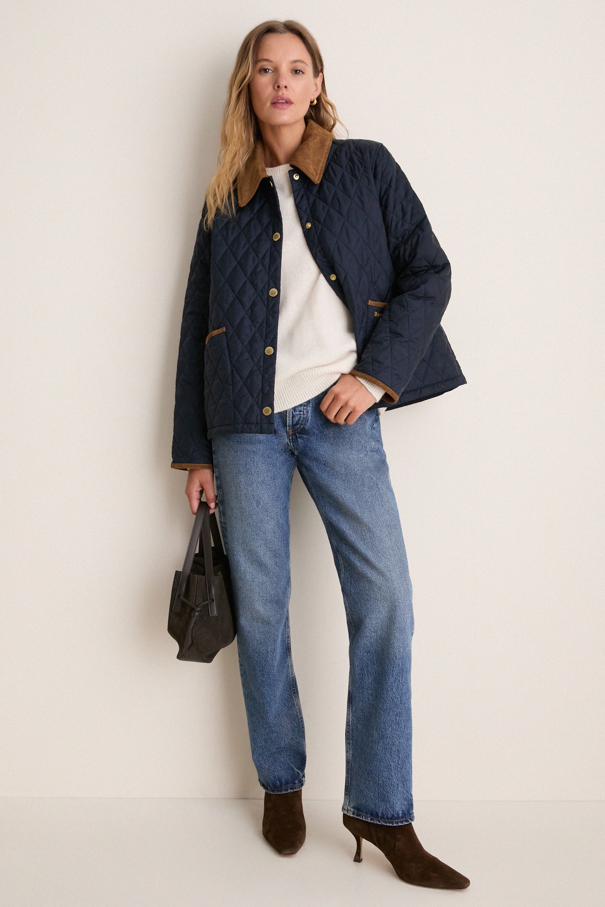Navy Icons Cropped Liddesdale Quilted Jacket