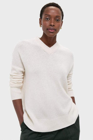 Ivory Cashmere Cassie V-Neck Sweater