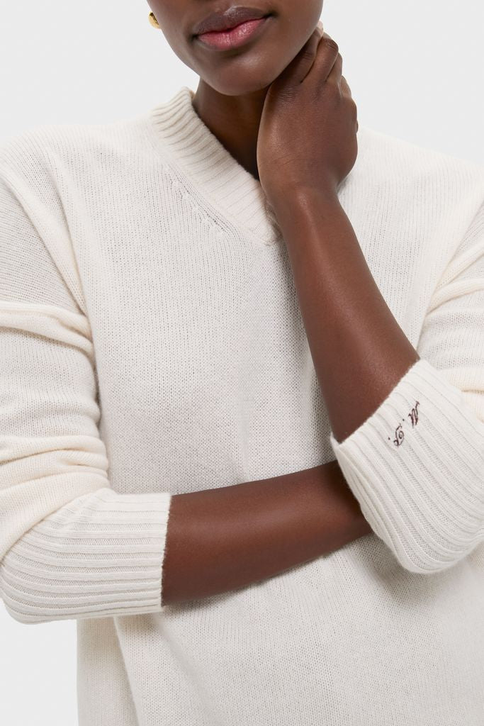 Ivory Cashmere Cassie V-Neck Sweater