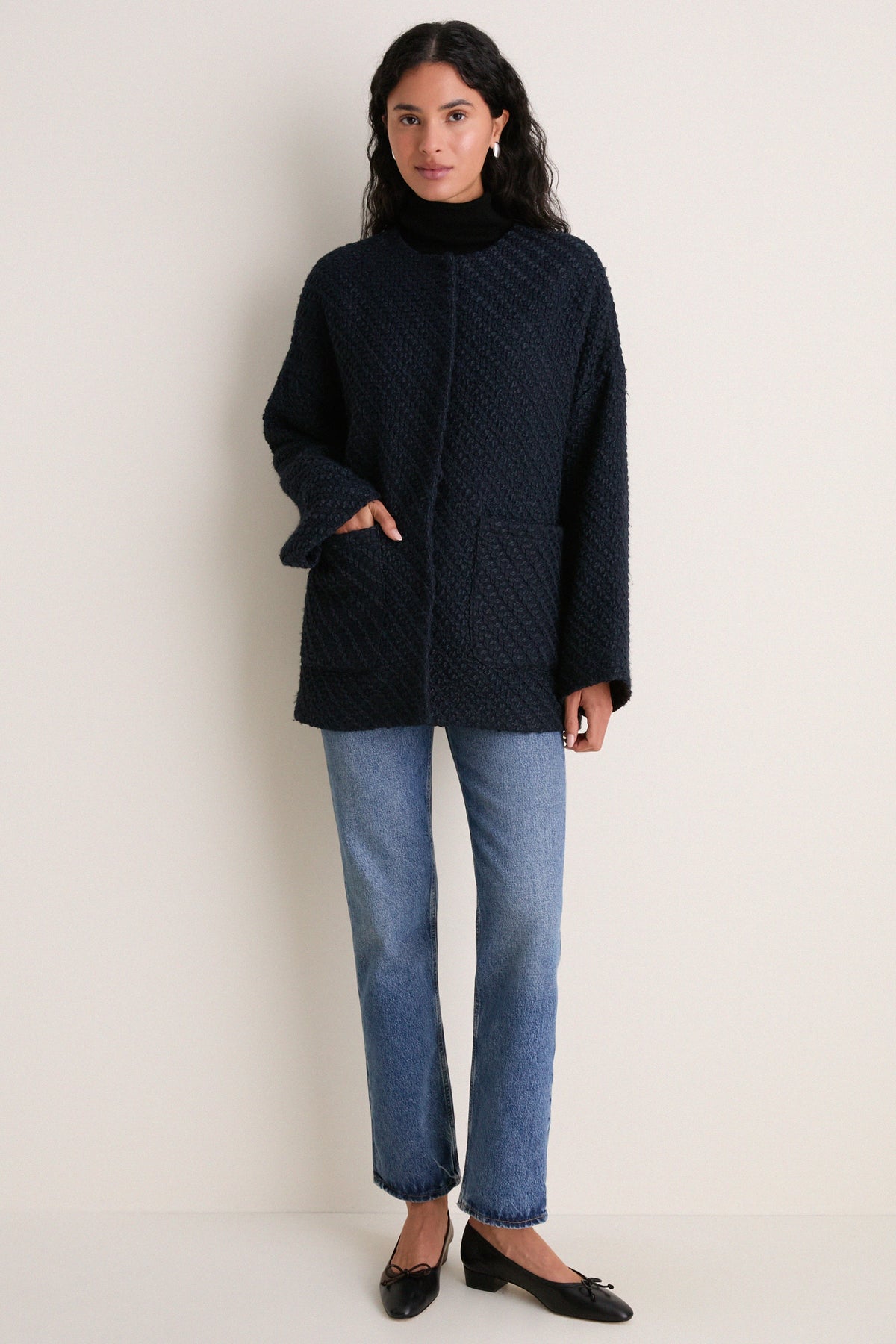 Navy Boucle Barrett Coat