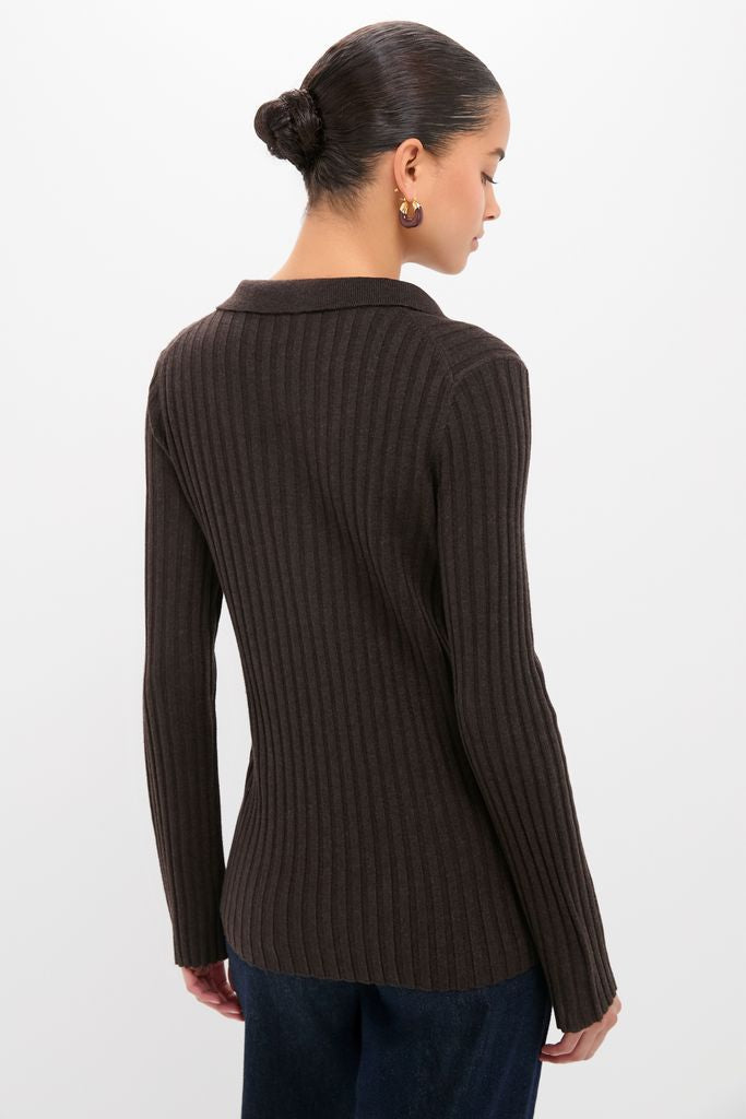 Chocolate Fine Rib Knit Button Down Myers Polo
