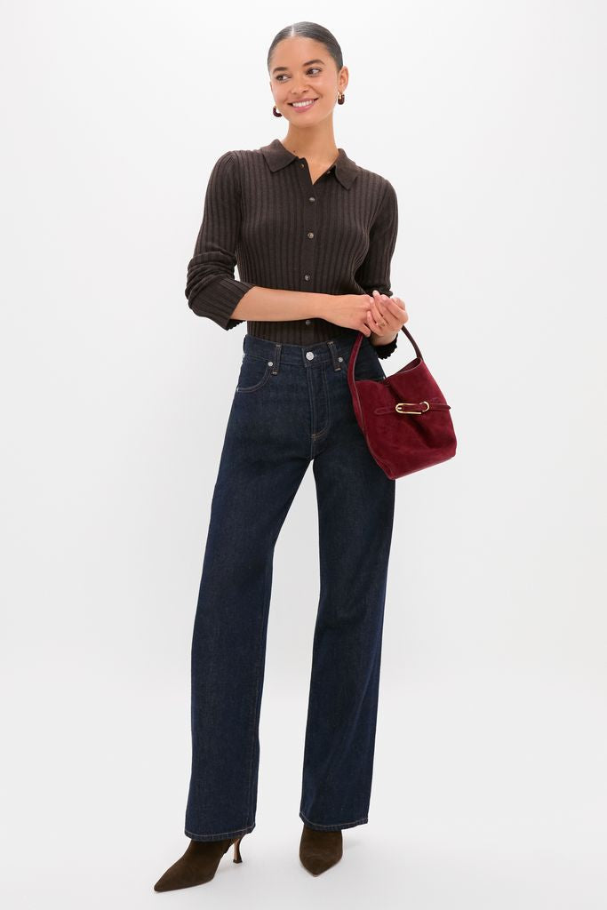 Chocolate Fine Rib Knit Button Down Myers Polo