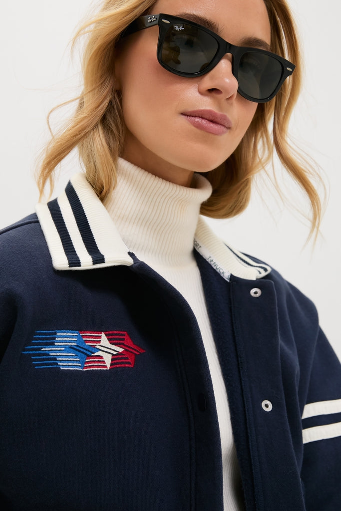 Navy Albright Fleece Varsity Jacket