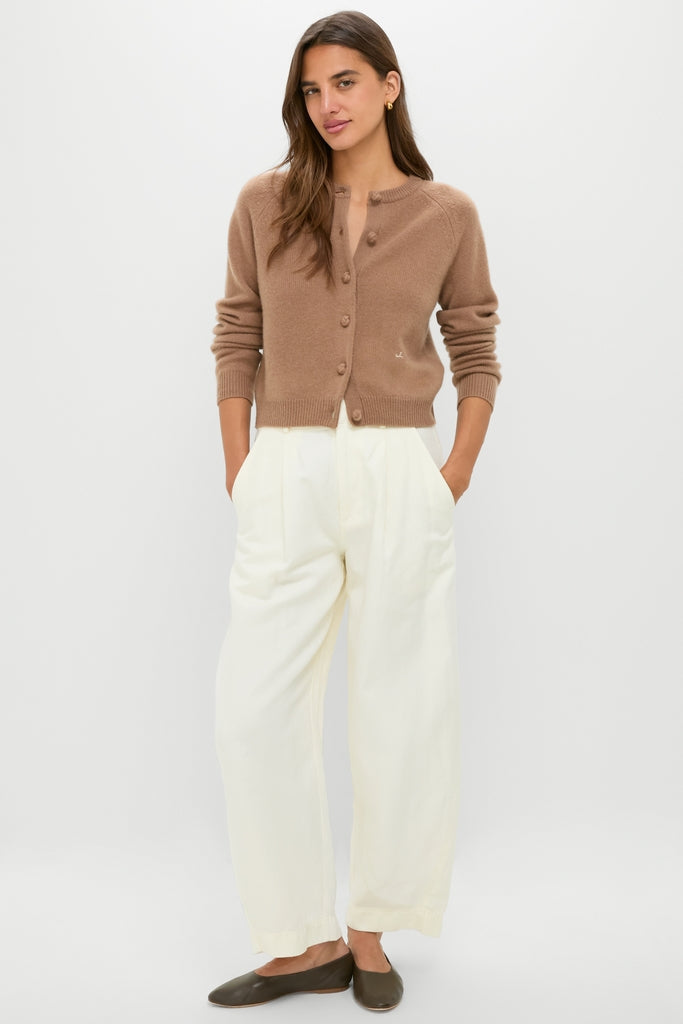 Mocha Cashmere Knot Button Phoebe Cardigan