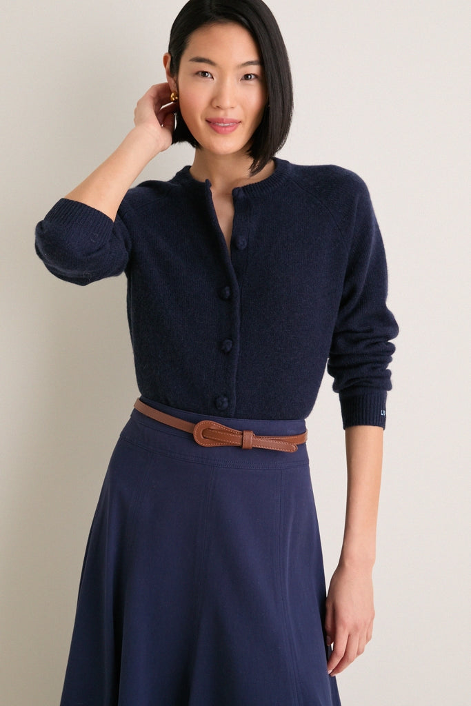 Navy Cashmere Knot Button Phoebe Cardigan