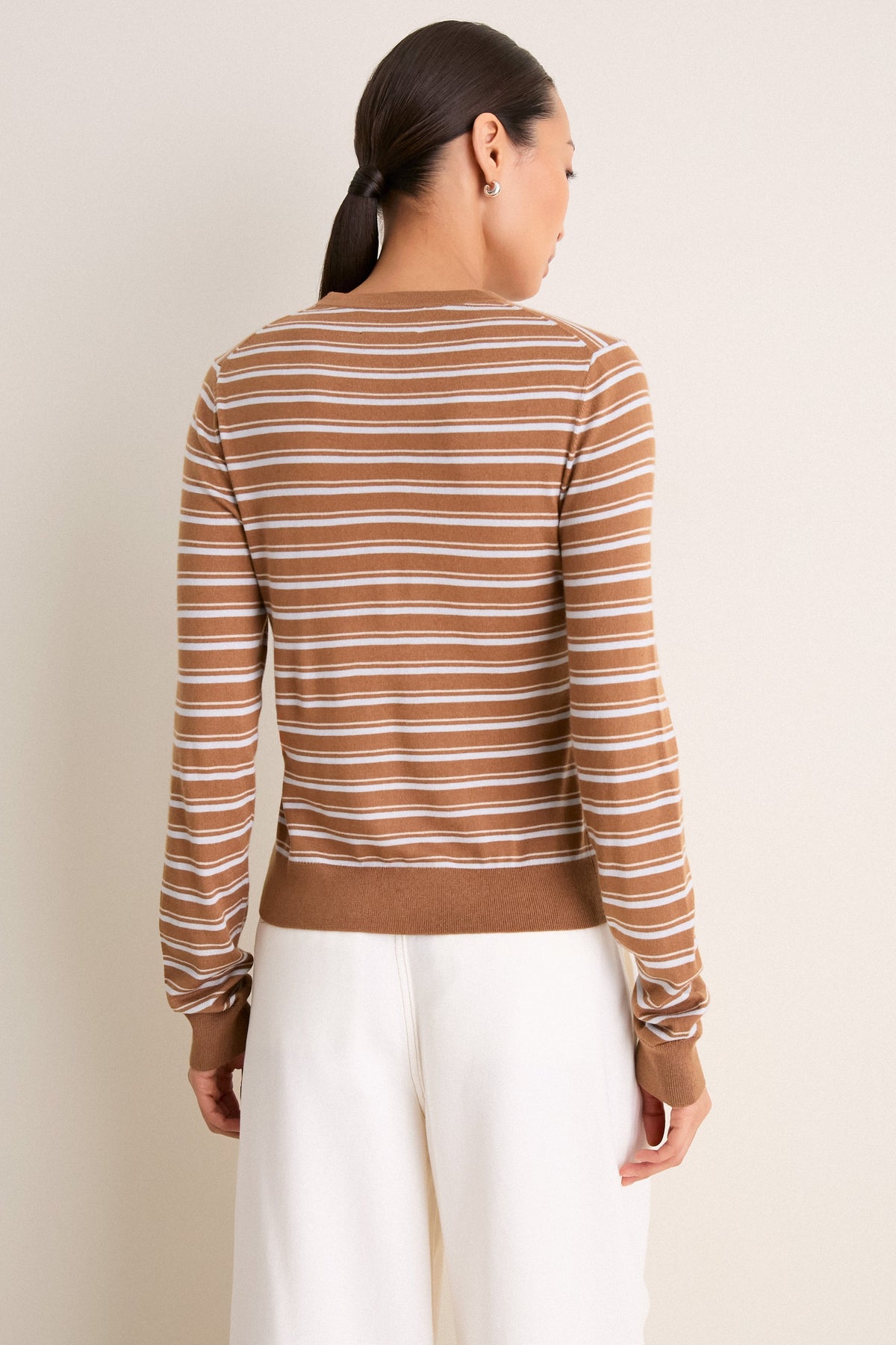 Mocha and Ice Blue Striped Long Sleeve Katie Tee