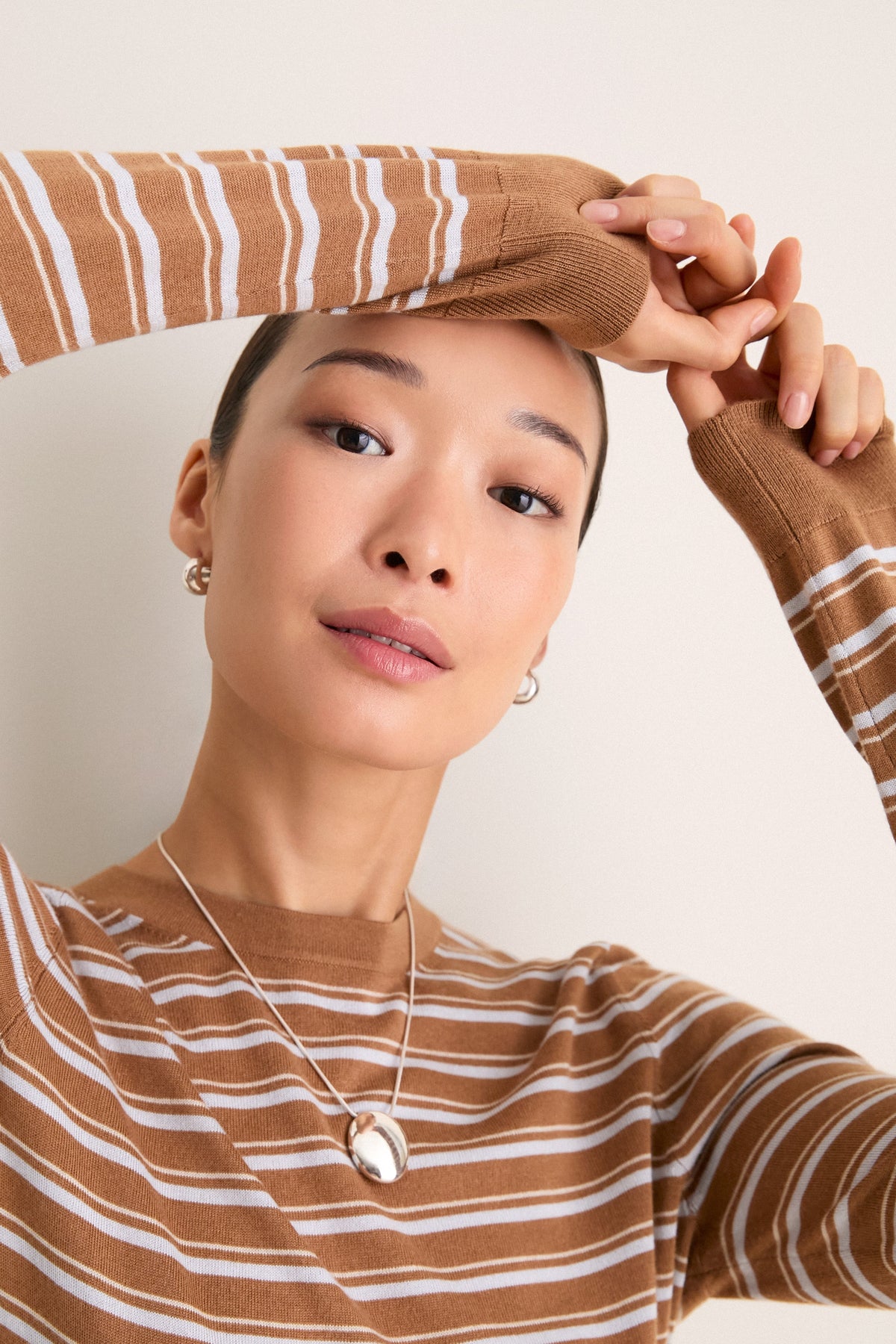 Mocha and Ice Blue Striped Long Sleeve Katie Tee