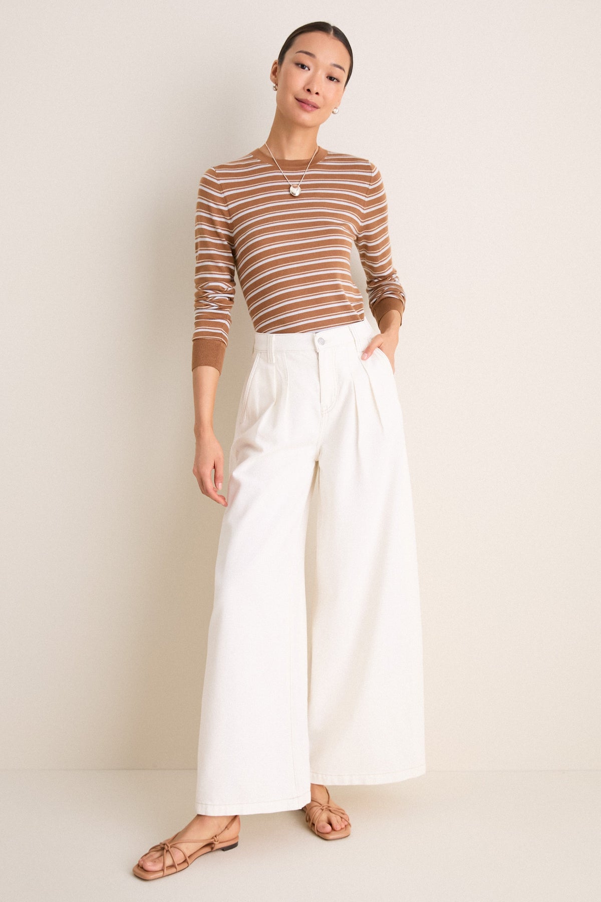 Mocha and Ice Blue Striped Long Sleeve Katie Tee