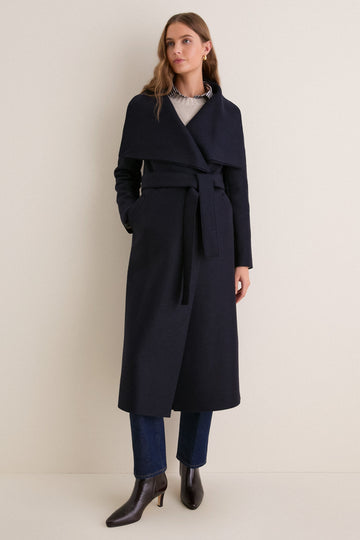 Navy Blue Pressed Wool Long Volcano Coat