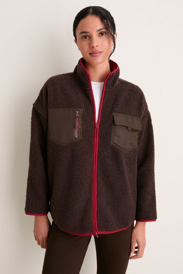 Brown and Red Fleece Lawrence Full Length Zip Up