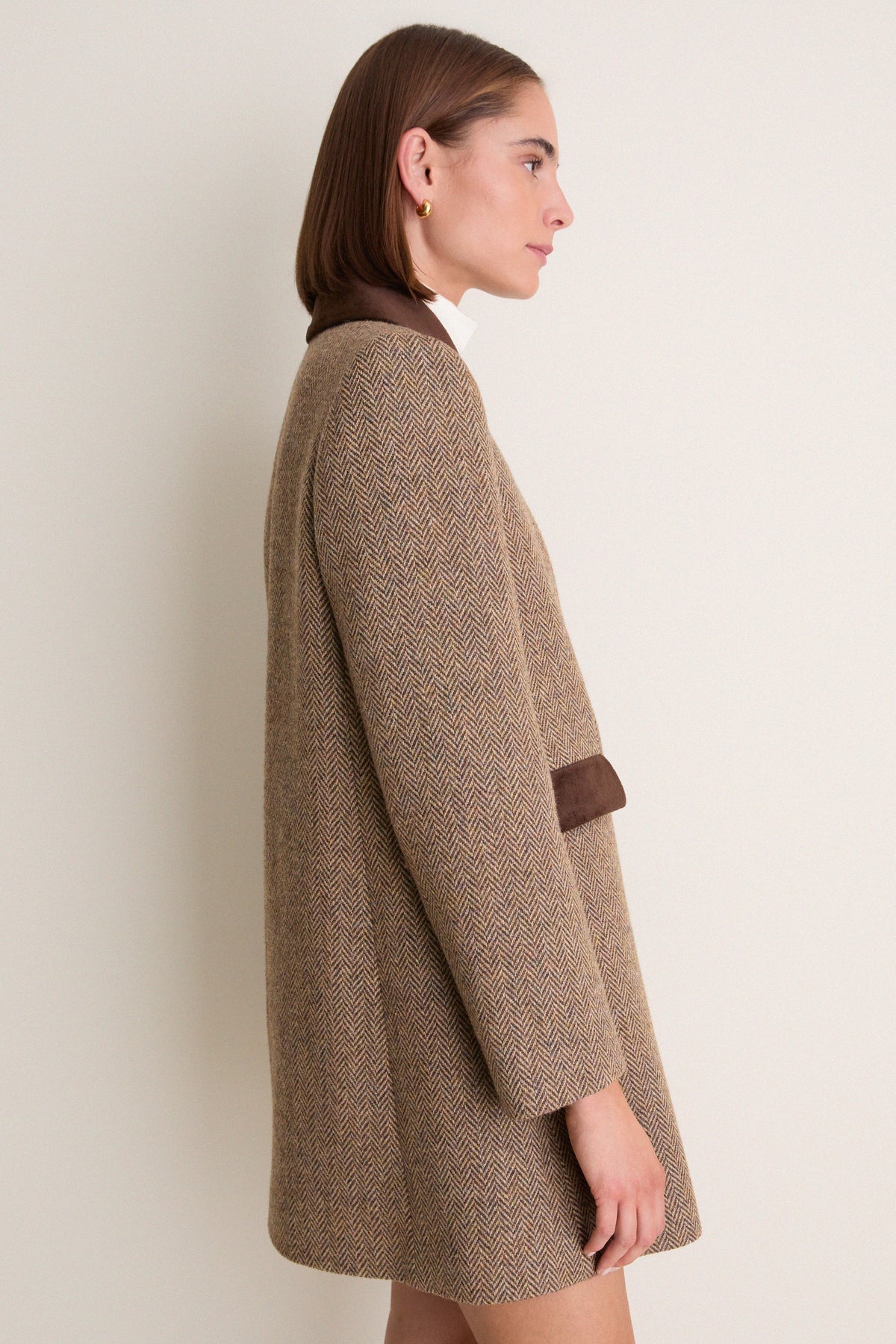 Herringbone Velvet Trim Patton Coat