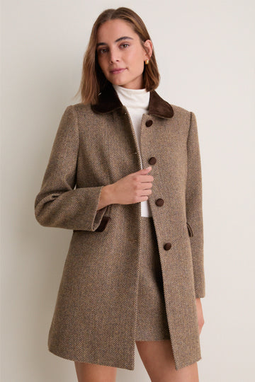 Herringbone Velvet Trim Patton Coat