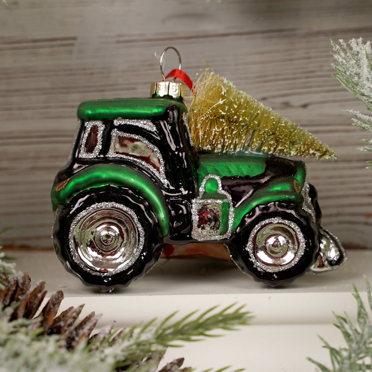 2.5Inch Glass Green Tractor Ornament