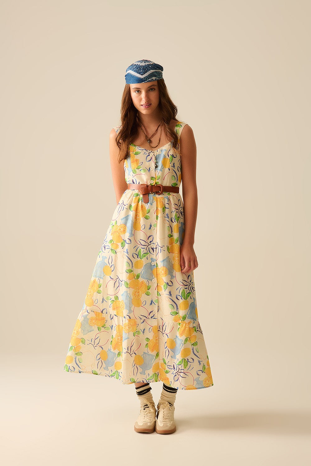 MAXI STRAPLESS DRESS WITH LEMON PRINT