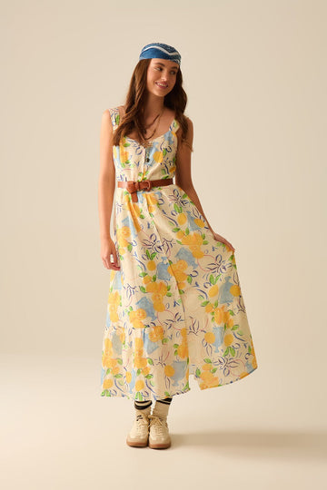 MAXI STRAPLESS DRESS WITH LEMON PRINT