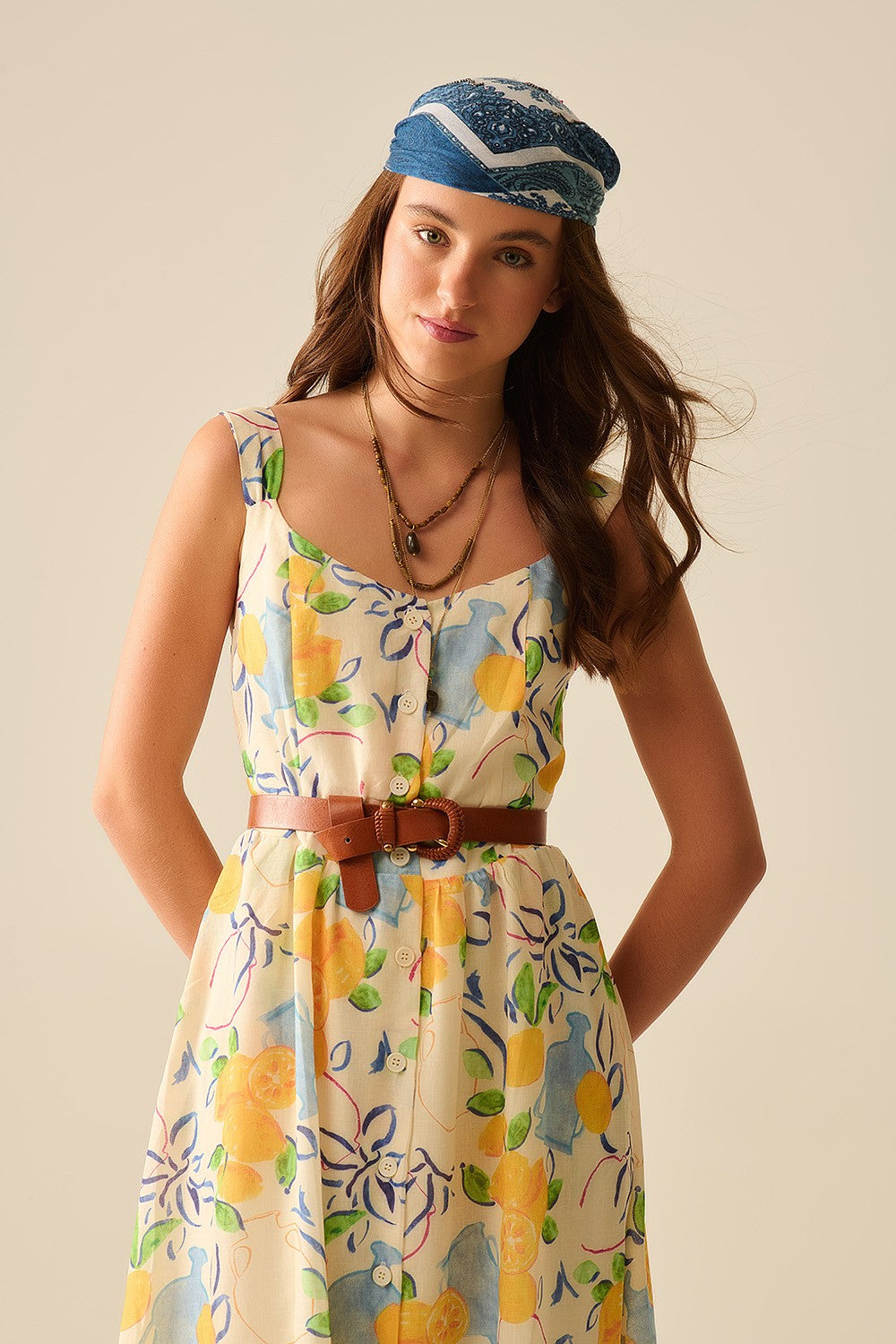 MAXI STRAPLESS DRESS WITH LEMON PRINT