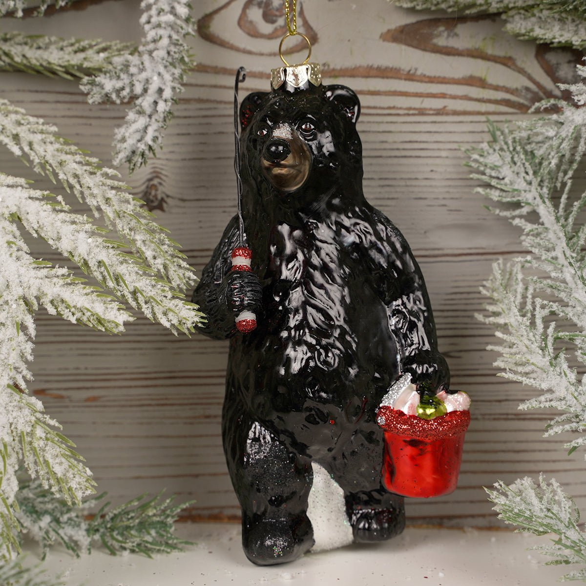 5.6Inch Glass Fishing Bear Ornament