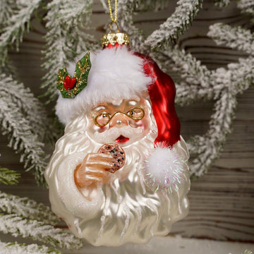 Glass Santa Head With Cookie Ornament