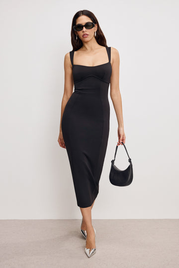 SCULPTING SWEETHEART MIDI DRESS | BLACK001