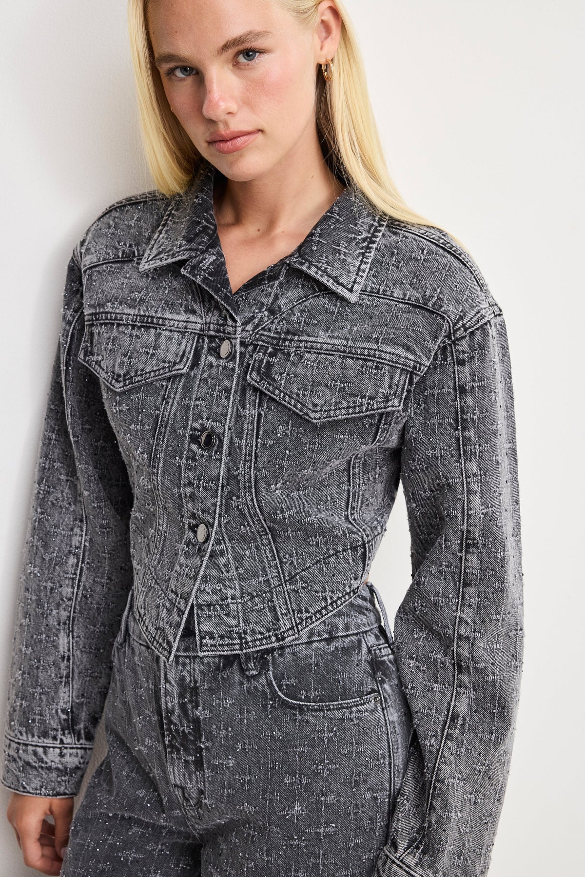 DOLLY CRYSTAL DENIM JACKET | BLACK415
