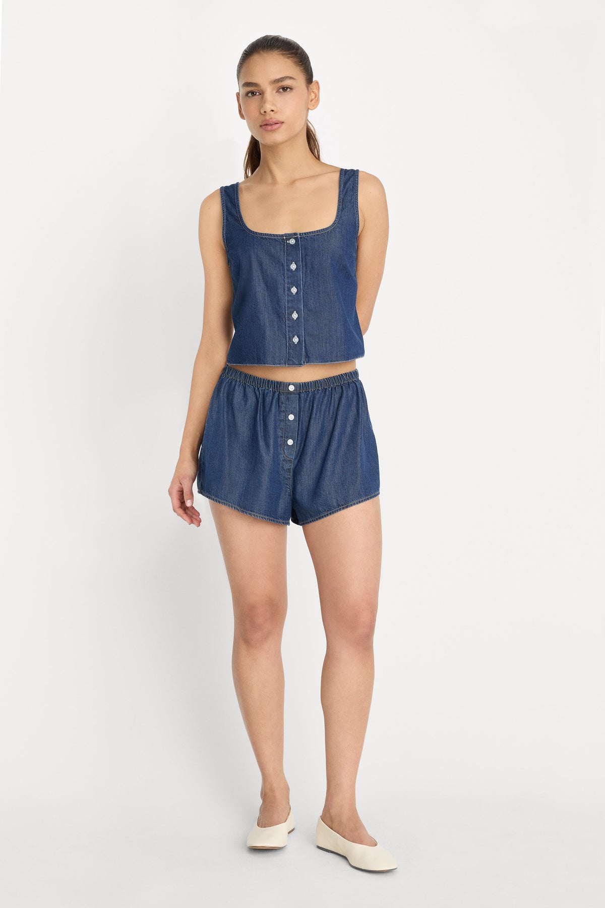 DENIM BUTTON FRONT TANK | INDIGO1187