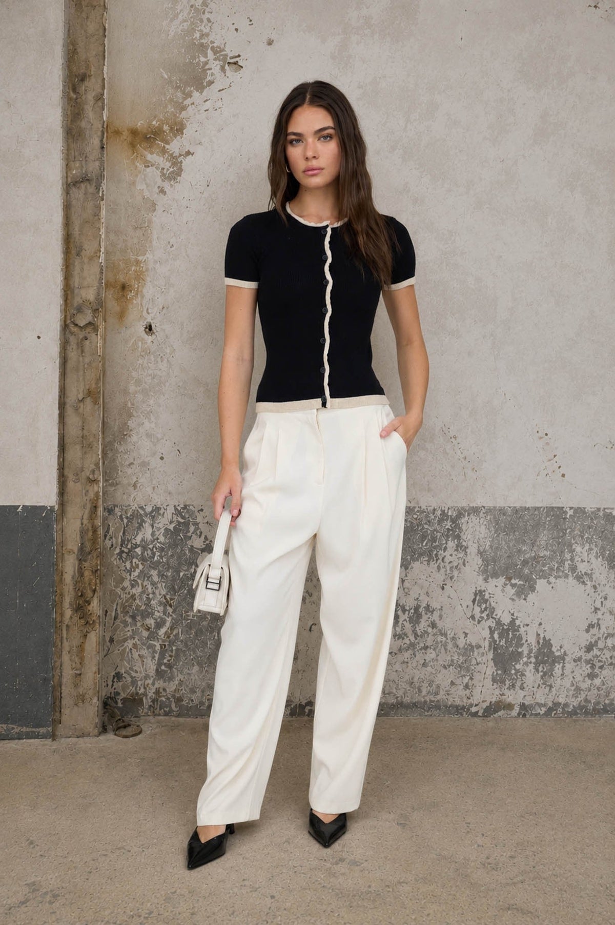 CONTRAST LETTUCE TRIM SHORT SLEEVE KNIT CARDIGAN
