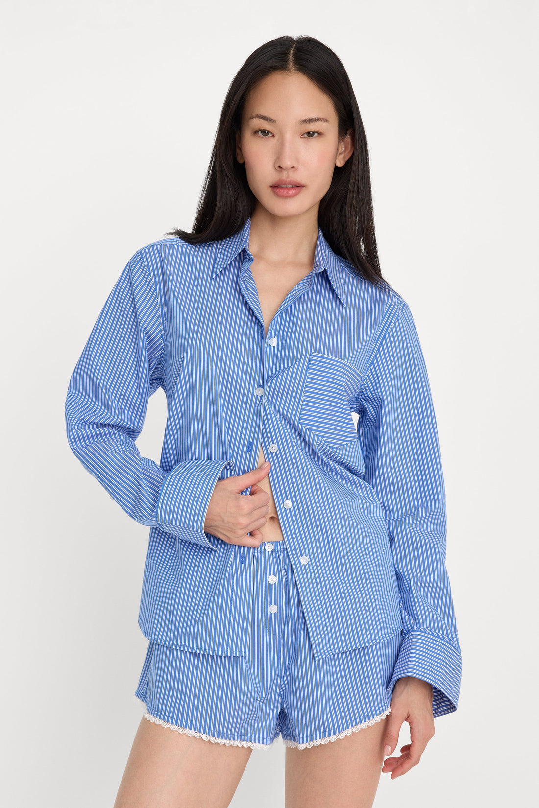 POPLIN CLASSIC BOXY SHIRT | BLUE &amp; WHITE STRIPE