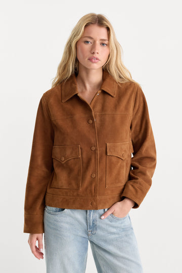 THE SUEDE BOXY JACKET | CAFE CLAY
