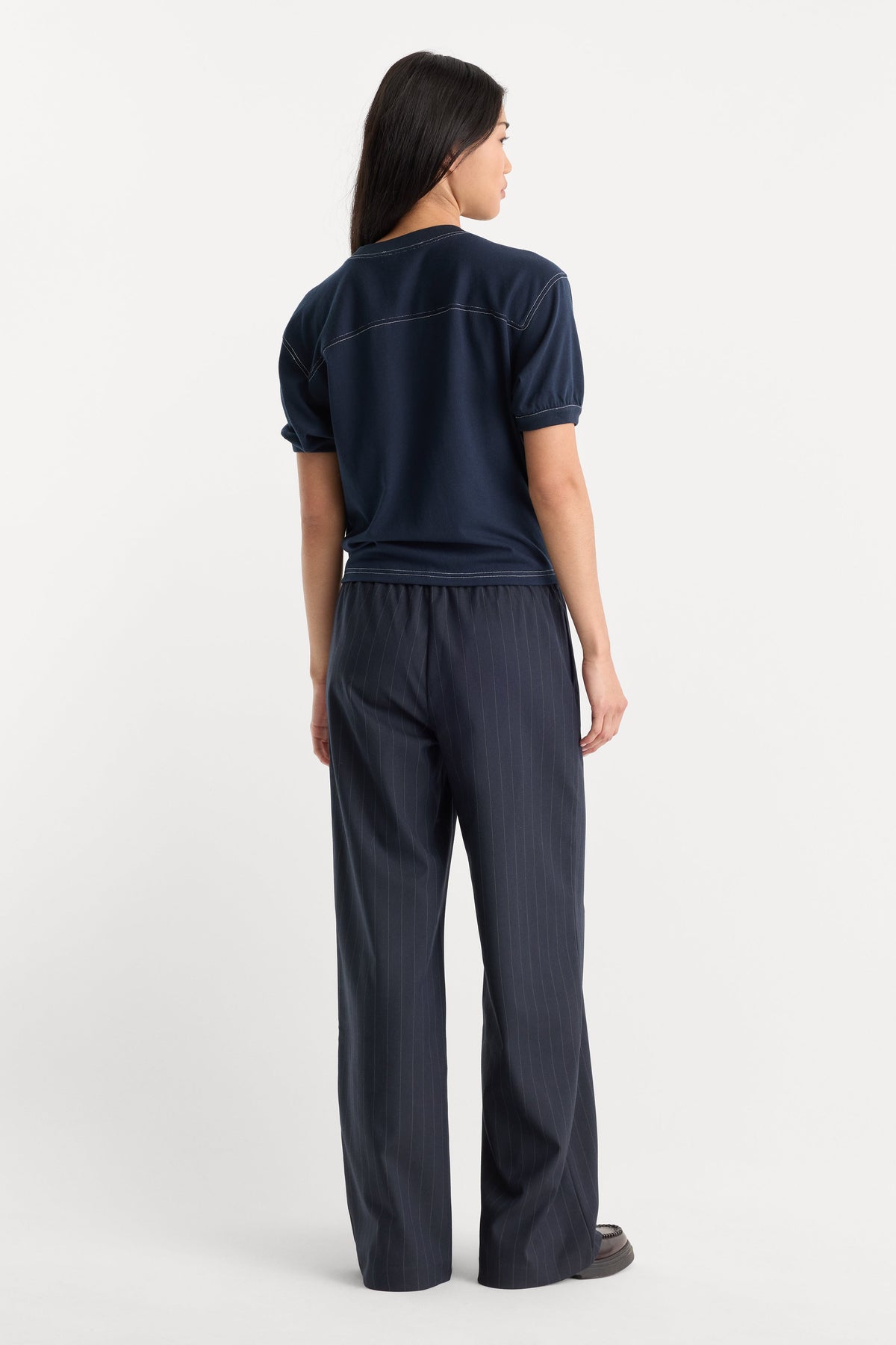 THE PINSTRIPE PULL ON TROUSER | NAVY PINSTRIPE