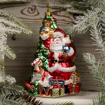 Glass Santa With Tree Ornament