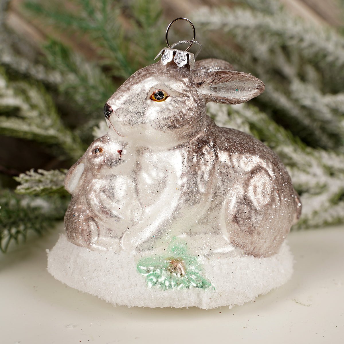 Glass Silver Rabbit Christmas Ornament