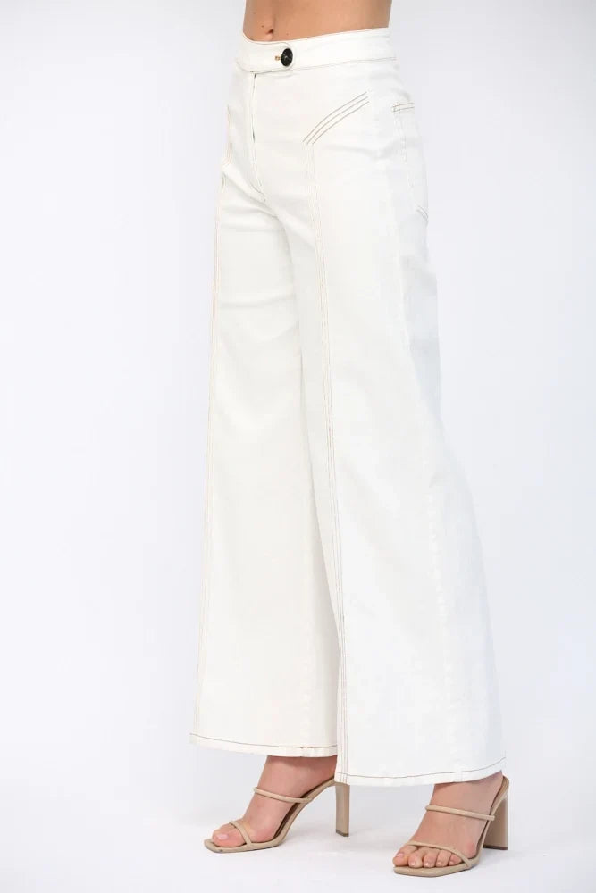 CONTRAST HIGH-WAISTED FLARE PANTS