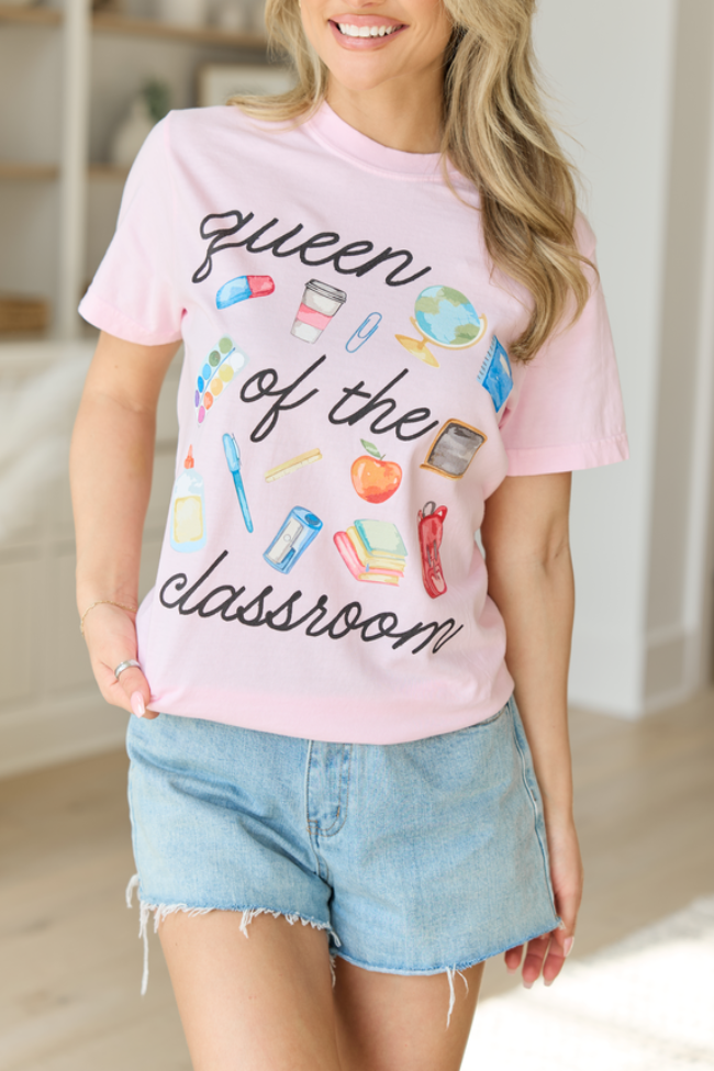 Queen Of The Classroom Watercolor Light Pink Comfort Colors Graphic Tee
