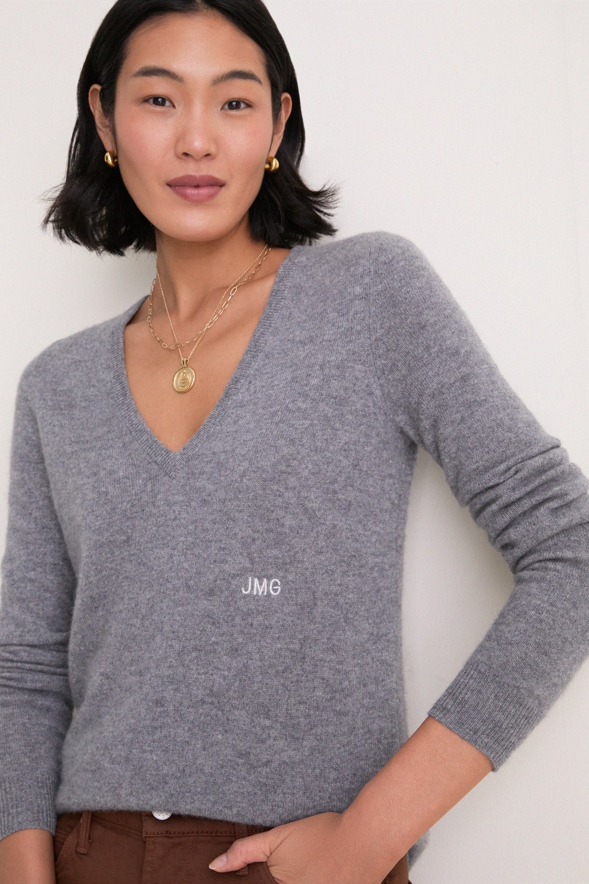 Gray Cashmere Katherine V-Neck Sweater