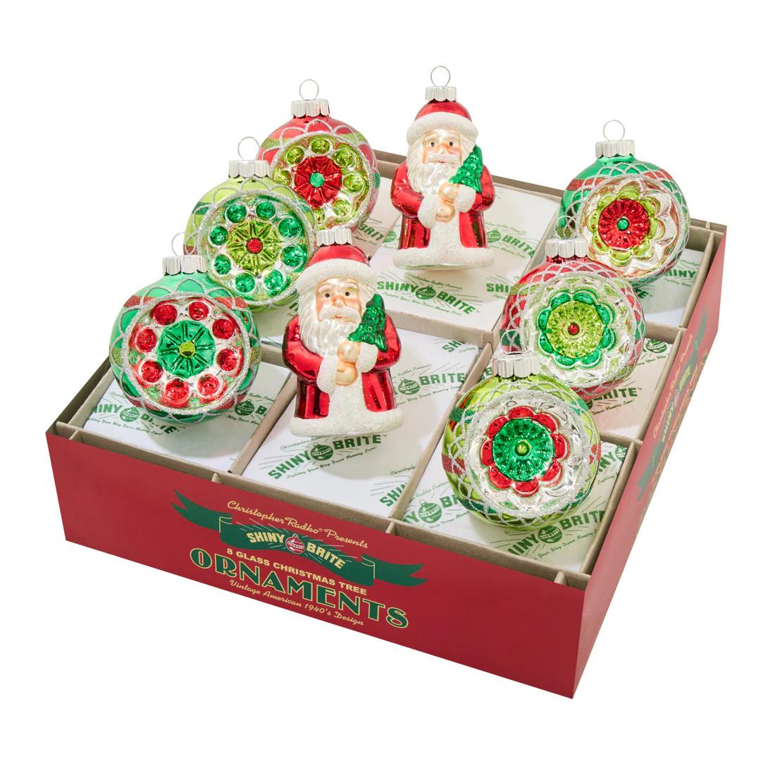 Radko Set of 8 Santa and Reflector Round Ornaments