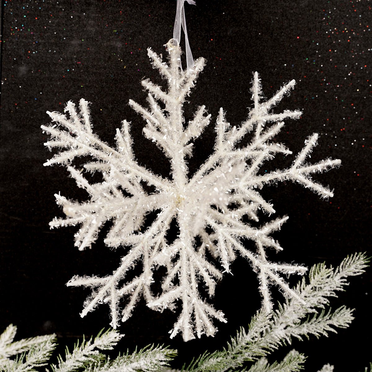 10Inch Tinsel White Snowflake Ornament