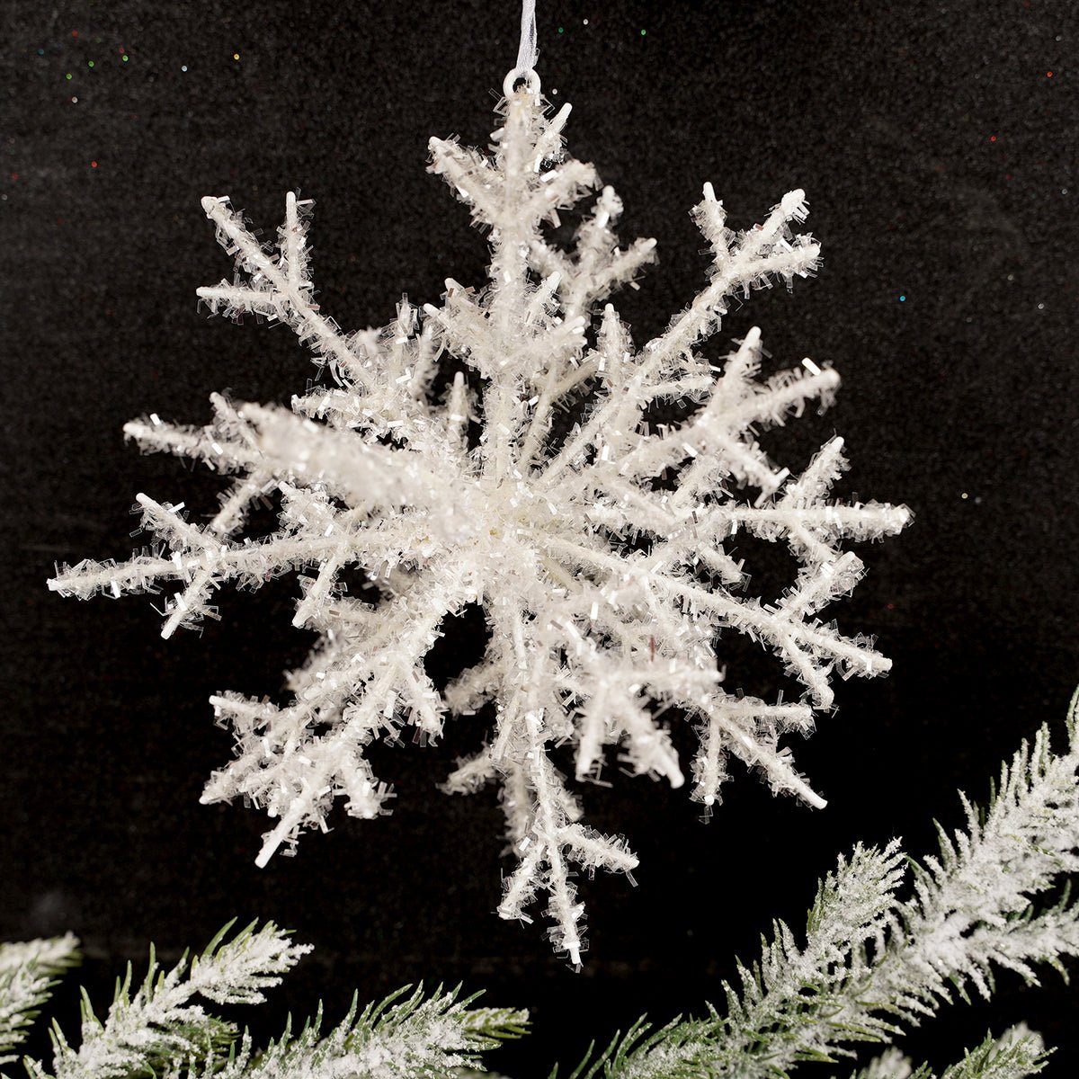 7Inch Tinsel White Snowflake Ornament