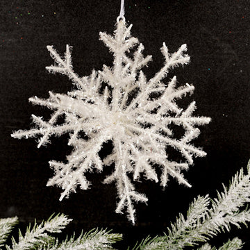 7Inch Tinsel White Snowflake Ornament