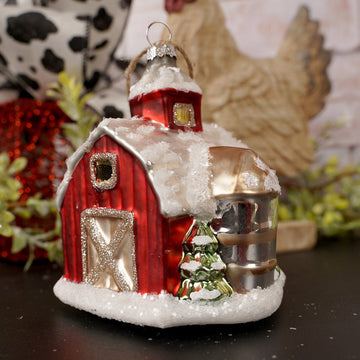 Glass Red Barn Christmas Ornament